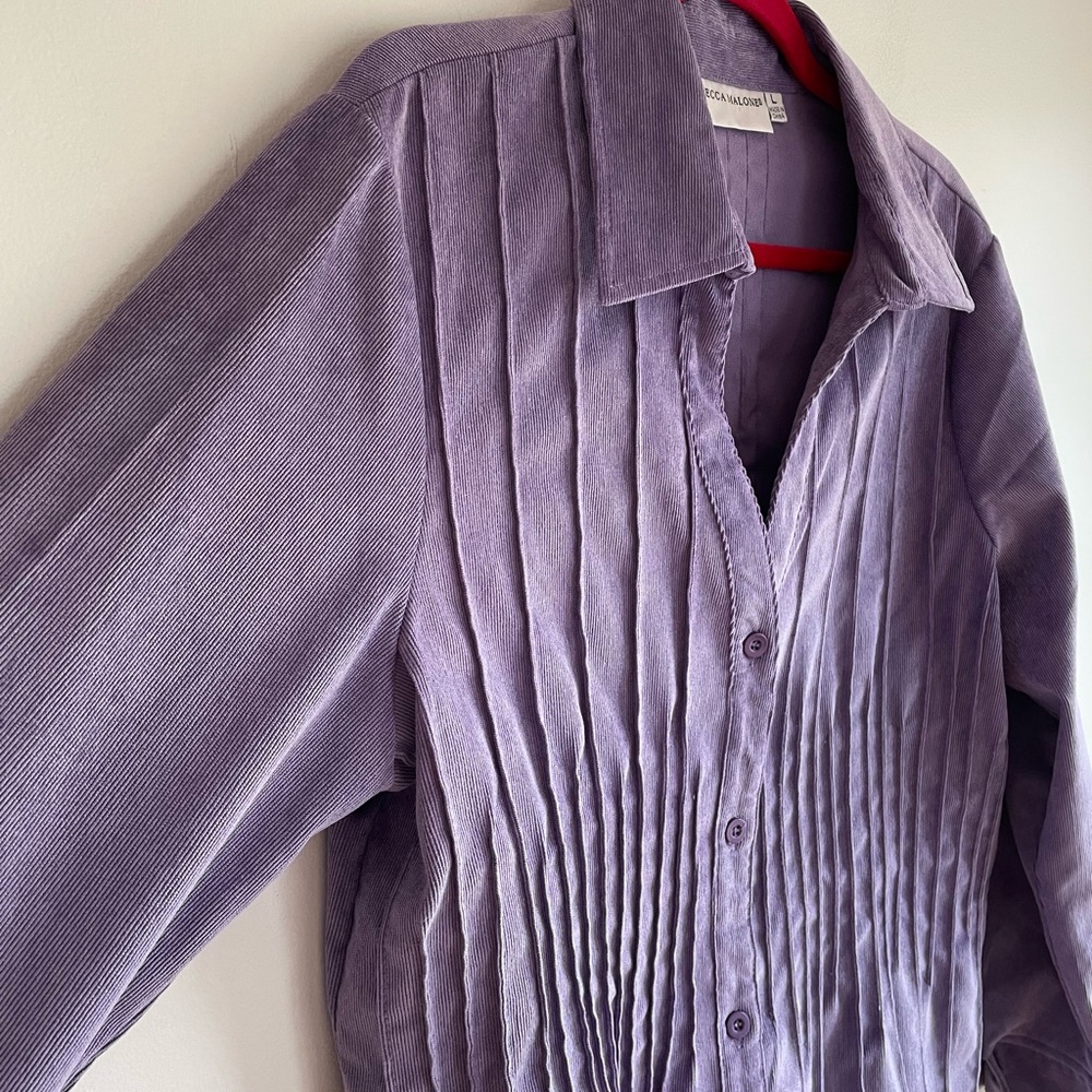 Rebecca Malone Lavender Corduroy Button Down Shirt Size L - Picture 2 of 4